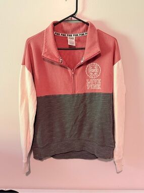 Victoria's Secret PINK Pink and White Logo-Trim Pullover